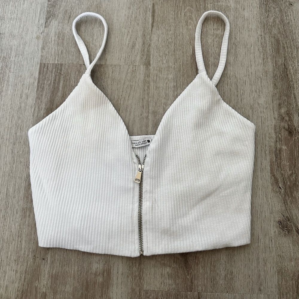 Zara White Ribbed Crop Top